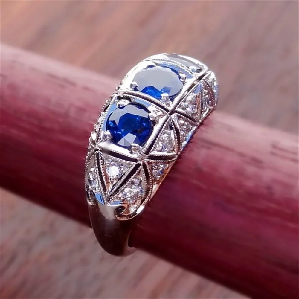 💝 Royal Blue Zircon Anillos Vintage Luxury Vintage Rings for Women, PD020 - Picture 7 of 11